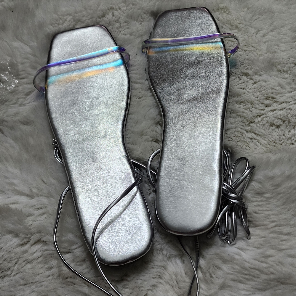 Silver Women's Shoes with Iridescent Straps